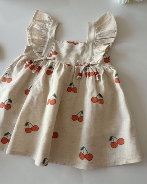 Asarkids Kiraz Baskılı Fiyonklu 2'li Set - Krem