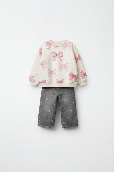 La'ciel Paris Fiyonk Baskılı 2'li Denim Takım - Krem