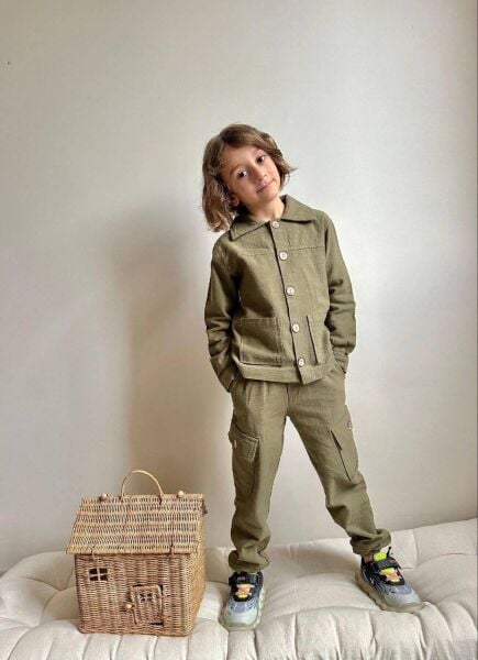 Asarkids Keten Ceket Pantolon Takım - Yeşil