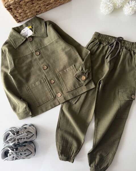 Asarkids Keten Ceket Pantolon Takım - Yeşil