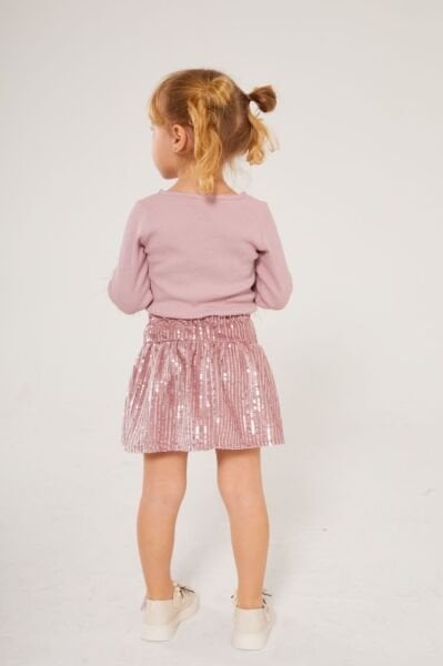 Kol Ucu Tüylü Pul Payet Etekli 2'li Takım - Pembe