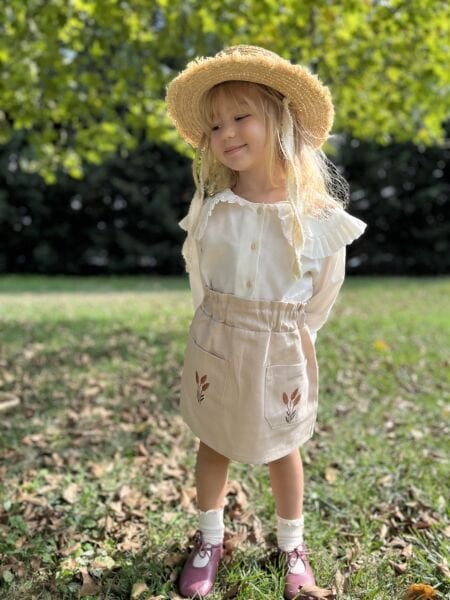 Nakışlı Bohem Asya Etek - Krem