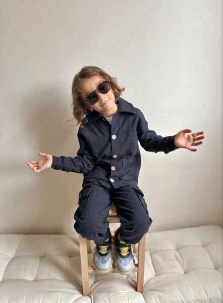 Asarkids Keten Ceket Pantolon Takım -Füme