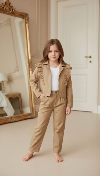 Asarkids Esnek Denim Fırfırlı 2'li Takım - Kahve