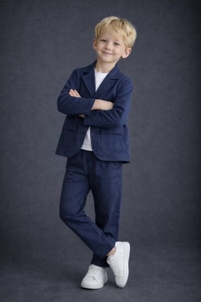 Keten Ceket ve  Pantolon 2'li Set - Lacivert