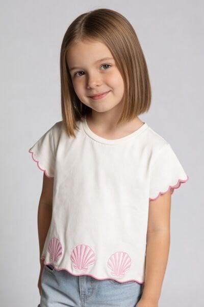 Asarkids Deniz Kabuğu Nakışlı Tişört - Pembe