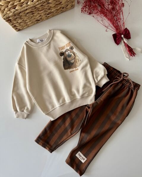 Çizgili Bear Takım - Kahve