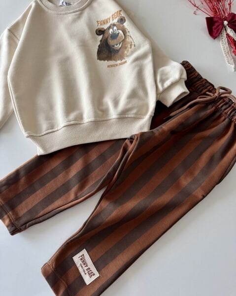 Çizgili Bear Takım - Kahve