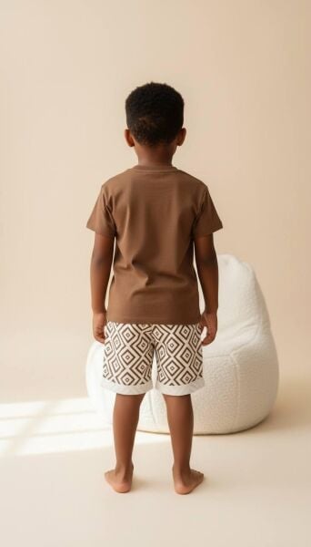 Asarkids Etnik Desenli Şortlu Takım - Kahve