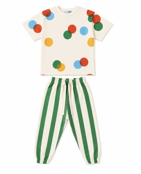 Asarkids La'ciel Paris Grafiti Desenli Unisex Çizgili Alt 2'li Takım - Krem Yeşil