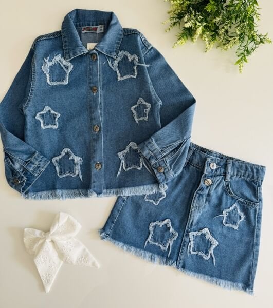 Yıldız Yamalı Etek Ceket Takım - Mavi