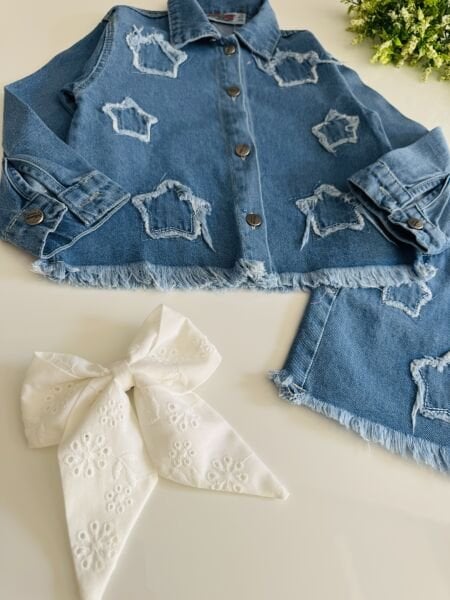 Yıldız Yamalı Etek Ceket Takım - Mavi