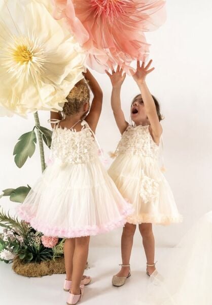 Asarkids Parçalı Çantalı Karnaval Elbise - Ekru Somon