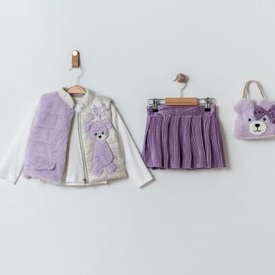 Ayıcık Aplikeli 4’lü Set - Lila