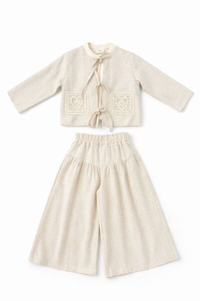 Asarkids Boncuk İşleme Nakış Detaylı Bohem Takım - Krem