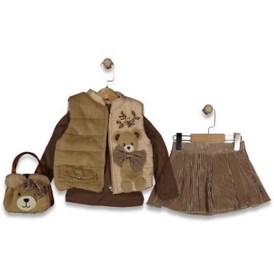 Ayıcık Aplikeli 4’lü Set - Kahve