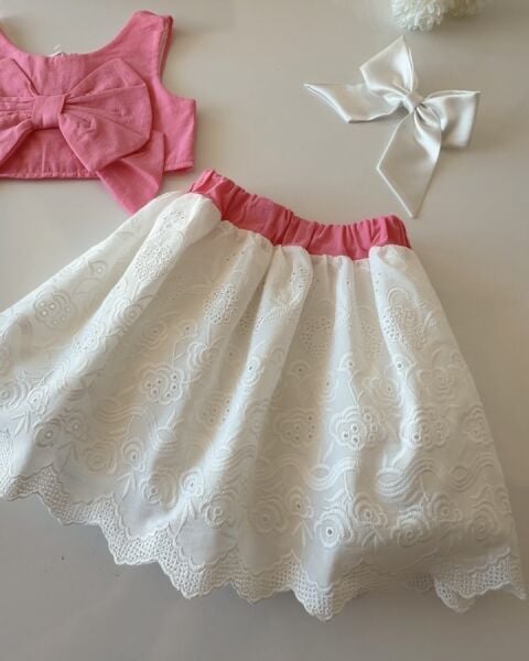 Asarkids Fiyonklu Fisto Astarlı Etek 2'li Takım - Koyu Pembe