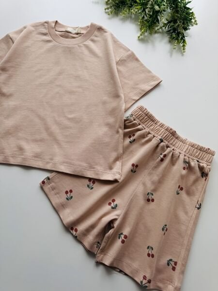 Vera Organik Kiraz Baskılı Takım -Soft Vizon