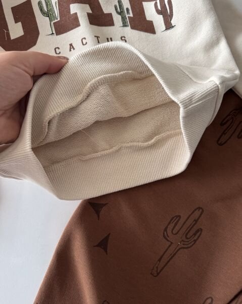 Logolu Kaktüs Baskılı Takım - Kahve