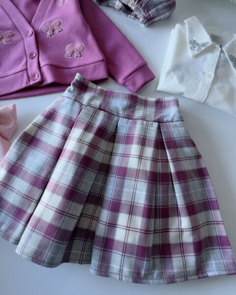 Fiyonk Aplikeli Etekli Şapkalı 3'lü Takım - Mürdüm