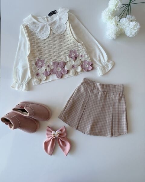 Motifli Papatya İşleme 3’lü Set - Pembe