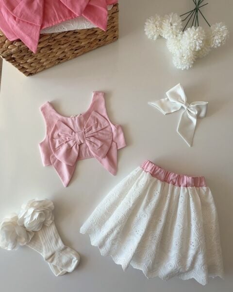 Asarkids Fiyonklu Fisto Astarlı Etek 2'li Takım -  Pembe