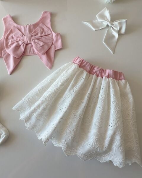 Asarkids Fiyonklu Fisto Astarlı Etek 2'li Takım -  Pembe