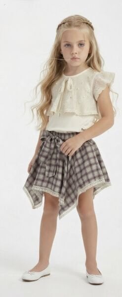 Asarkids Asimetrik Kare Etekli 3'lü Set - Krem