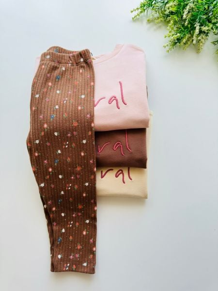 Floral Nakışlı 2'li Set - Kahve