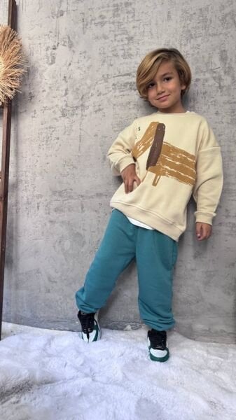 Köpek Baskılı Takım - Krem Mavi