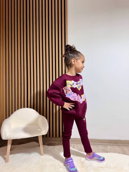 Kalp Post-it Baskılı Taytlı Şardonlu Takım - Mürdüm