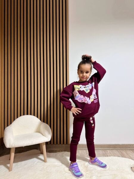 Kalp Post-it Baskılı Taytlı Şardonlu Takım - Mürdüm