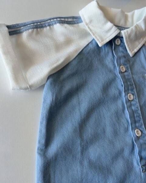 Asarkids Üç Çizgili Kısa Kollu Tulum - Mavi