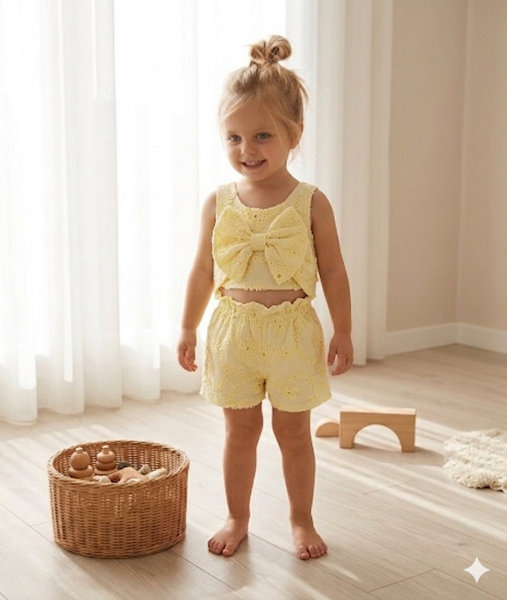 Asarkids Fistolu Fiyonklu Şortlu 2'li Takım - Sarı
