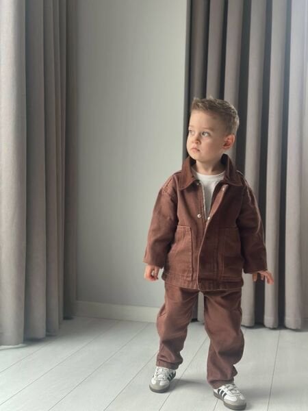 Asarkids Denim Ceketli Pantolonlu 2'li Takım - Kahve