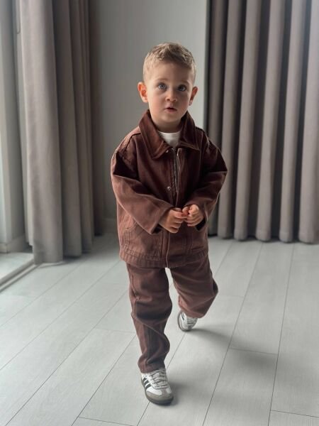 Asarkids Denim Ceketli Pantolonlu 2'li Takım - Kahve