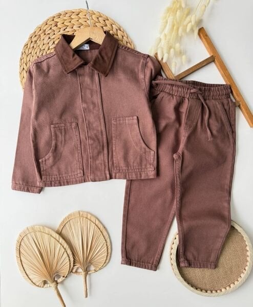 Asarkids Denim Ceketli Pantolonlu 2'li Takım - Kahve