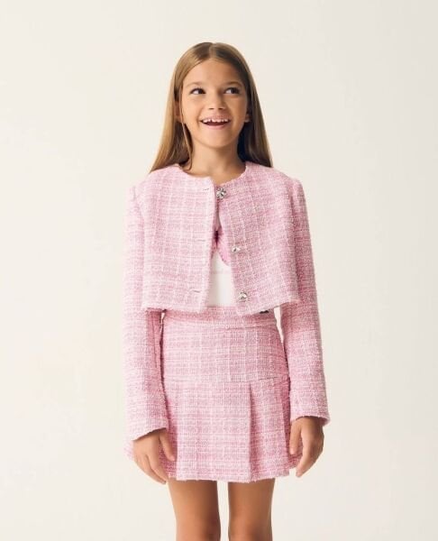 Ceketli Etekli 3'lü Tüvit Takım - Pembe