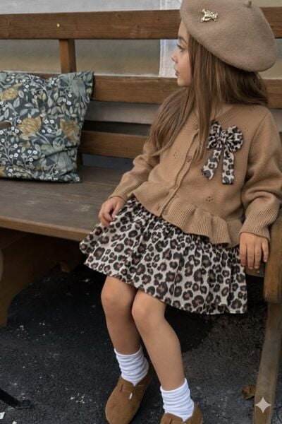 Asarkids Leopar Hırkalı Etekli 2'li Takım - Kahve
