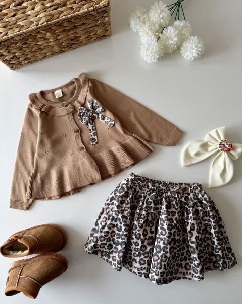 Asarkids Leopar Hırkalı Etekli 2'li Takım - Kahve