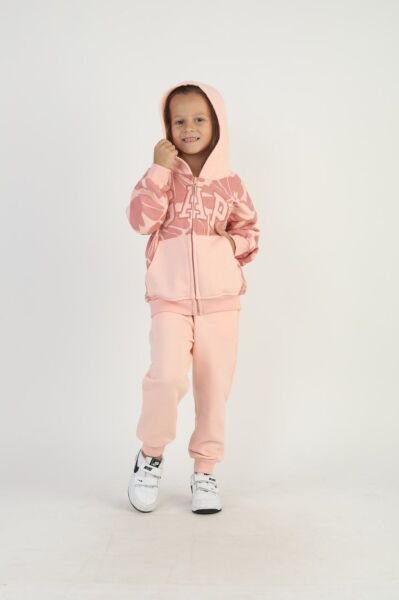 Logolu Kapüşonlu Fermuarlı Takım - Somon