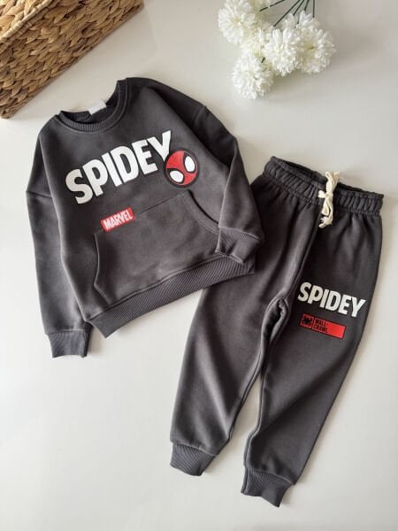 Karakter Baskılı Kanguru Cepli Eşofman Takımı - Füme