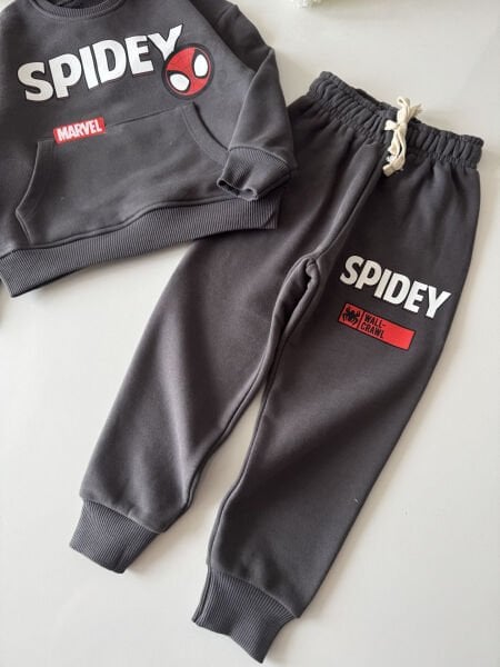 Karakter Baskılı Kanguru Cepli Eşofman Takımı - Füme