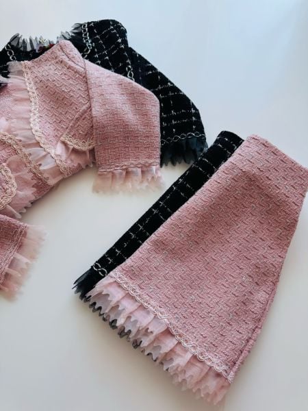 Tül Detay Chanel Kumaş Etekli 2’li Set - Siyah