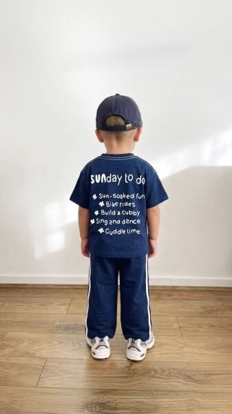 Asarkids Sunday Sloganlı Çizgili 2'li Takım - Lacivert