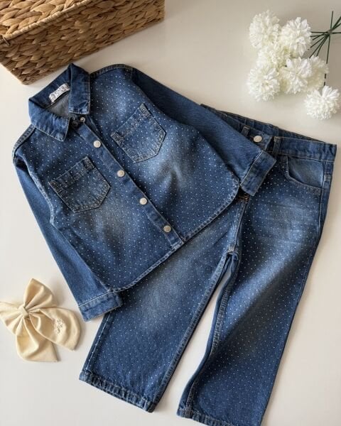 Asarkids Taşlı Ceket Pantolon 2'li Takım - Mavi