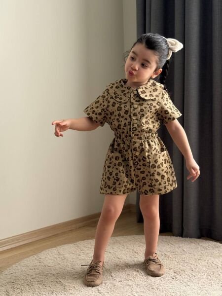 Asarkids Leopar Desenli Tulum - Kahve !!Kalıp Dar Bir Beden Büyük Alınız!!