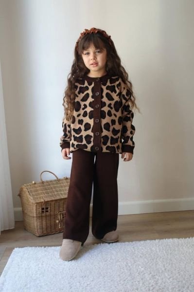 Leopar Hırkalı Pantolon Takım - Kahve