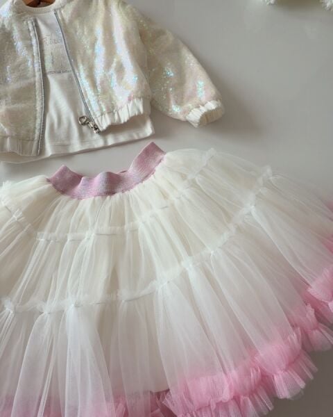 Asarkids Pullu Ceketli Tütü Etekli 3'lü Takım - Pudra