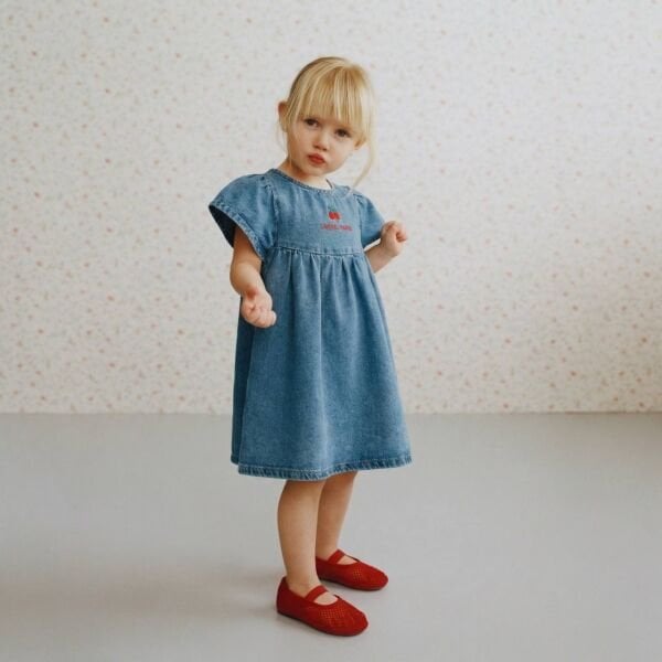 Asarkids La'ciel Paris Kiraz Denim Elbise - Mavi